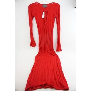 Antrhopologie Sunday in Brooklyn Cutout Midi Dress XXS Red Long Sleeve Knit NWT